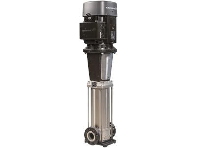 Vertical multistage centrifugal pump with integrated frequency converter, made of stainless steel.