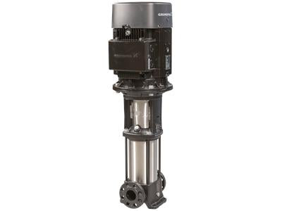 A series of vertical, multistage centrifugal pumps with integrated frequency converters, primarily in black and silver colors.